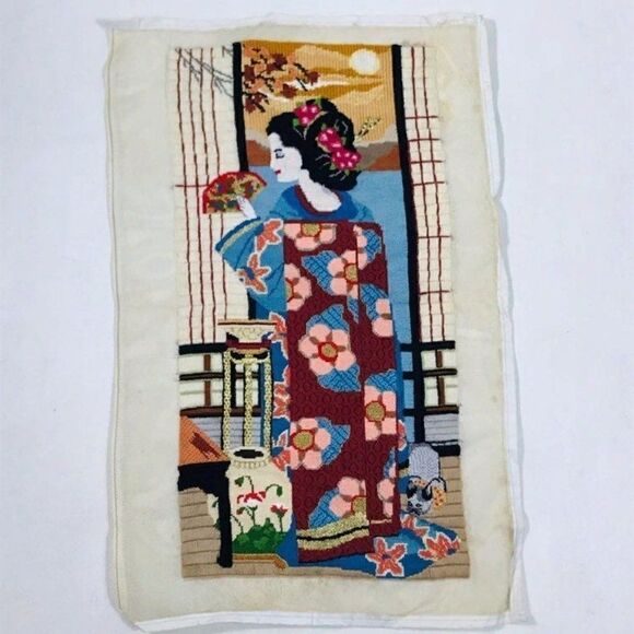 Embroidery Unfinished Canvas Oriental Japanese - Picture 1 of 8